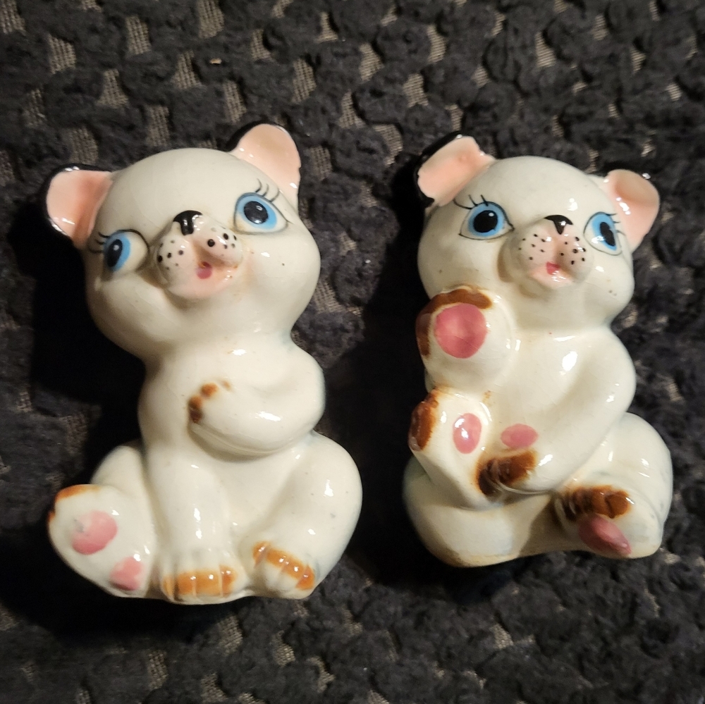 Vintage Salt & Pepper Shakers cat & dog kitten and puppy mid-century S&P vtg